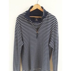 Mens LL Bean Cotton Navy Blue Stripe Zip Up Preowned Pullover